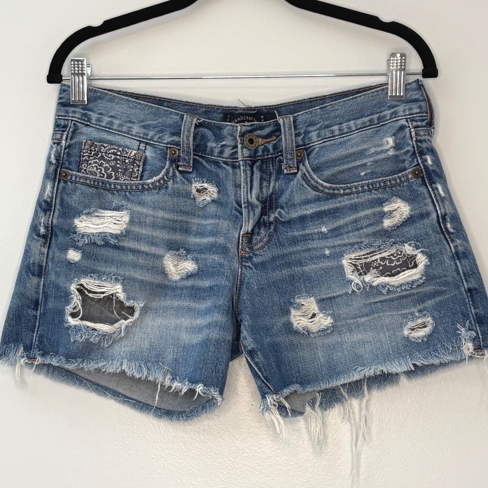 Lucky Brand Distressed Paisley Patch Denim Shorts Womens 0 25